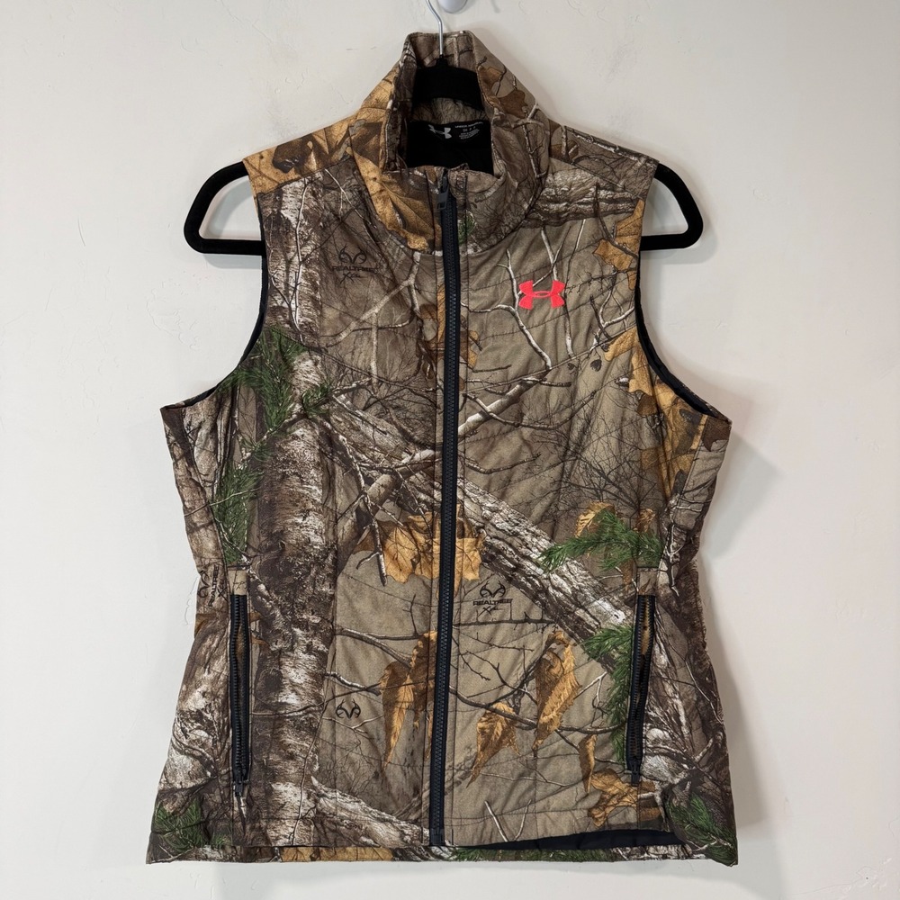 Under Armour Womens Camo Puffer Vest Small Brown Excellent Realtree Small